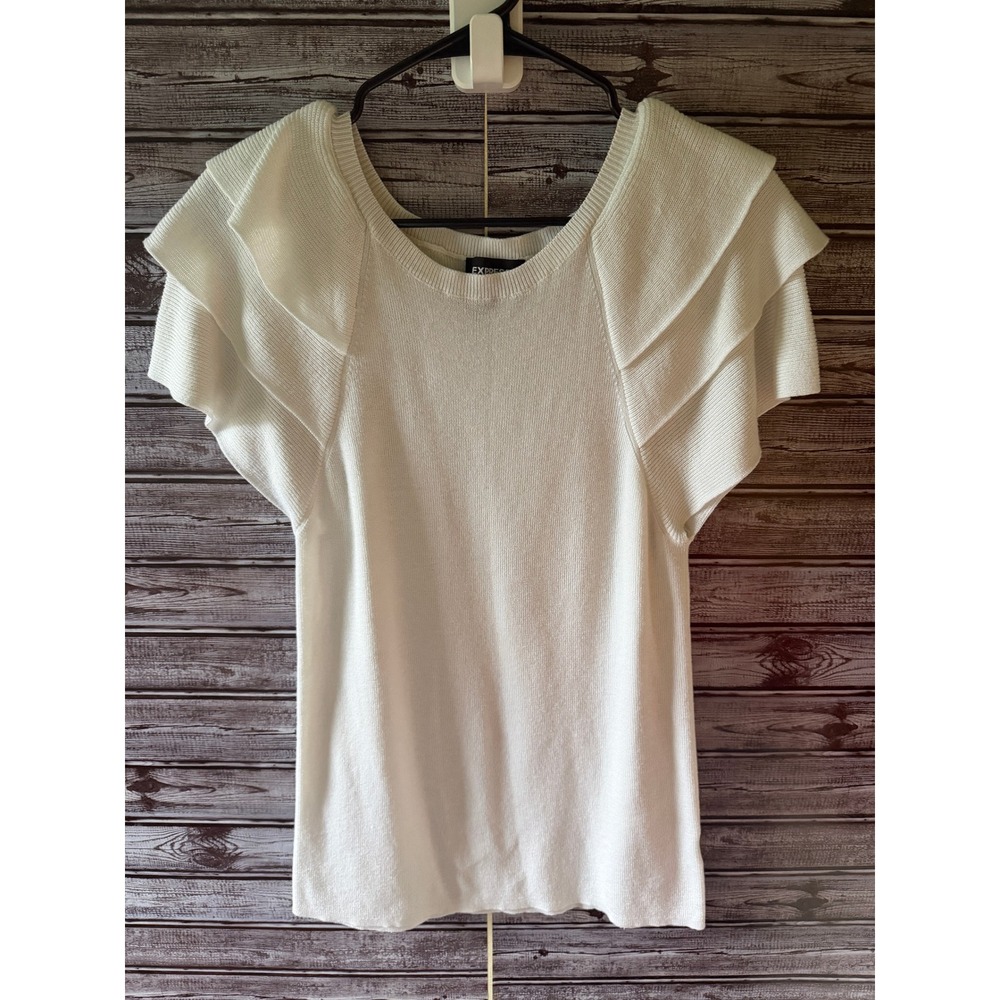 Express Women's Tiered Short-Sleeved Sweater Size XL White Stretch